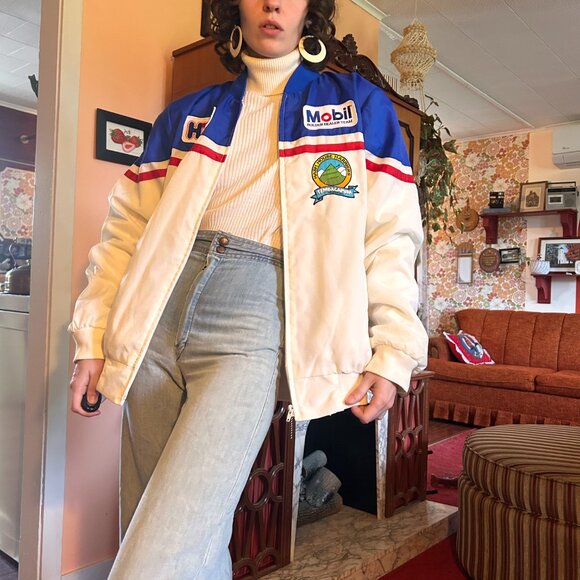 1980s Color blocked Mobil Racing jacket with Terry cloth lining - from HDT appar - Picture 3 of 13